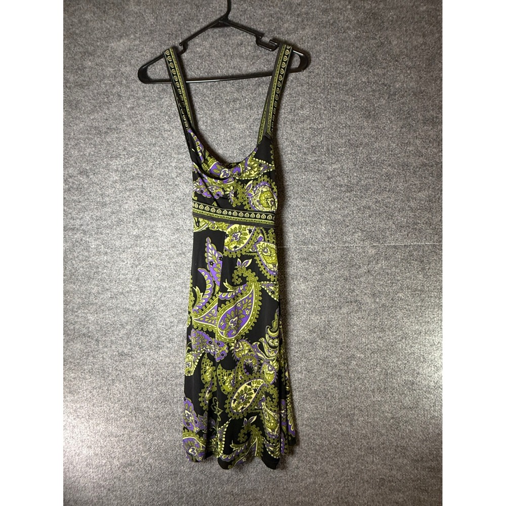 Apt 9 Womens Paisley Empire Waist Dress Black Green Purple V-Neck Sleeveless L